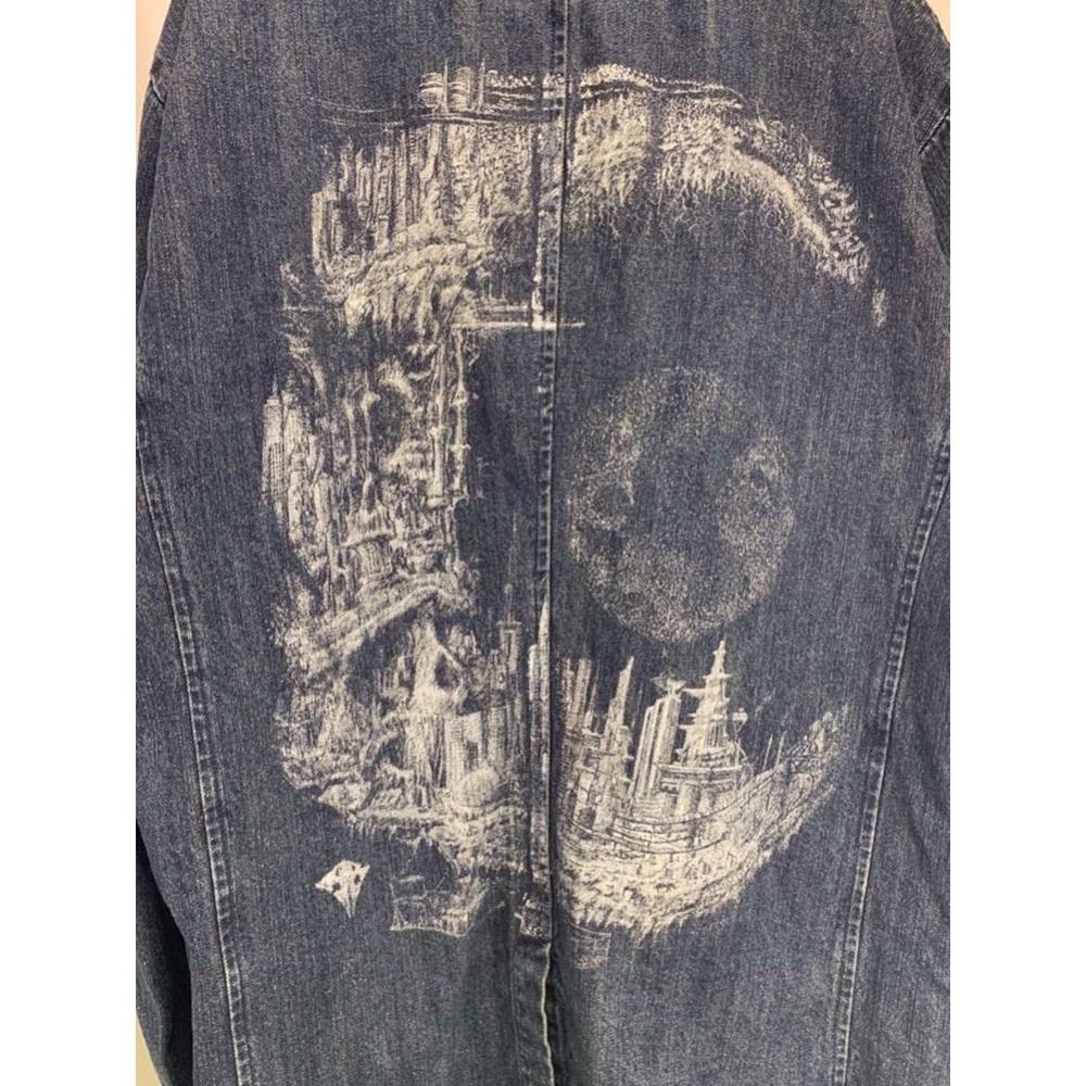 Castro Vintage Distressed Jean Jacket With Crescent Moon Cityscape Graphic XL - Picture 3 of 12